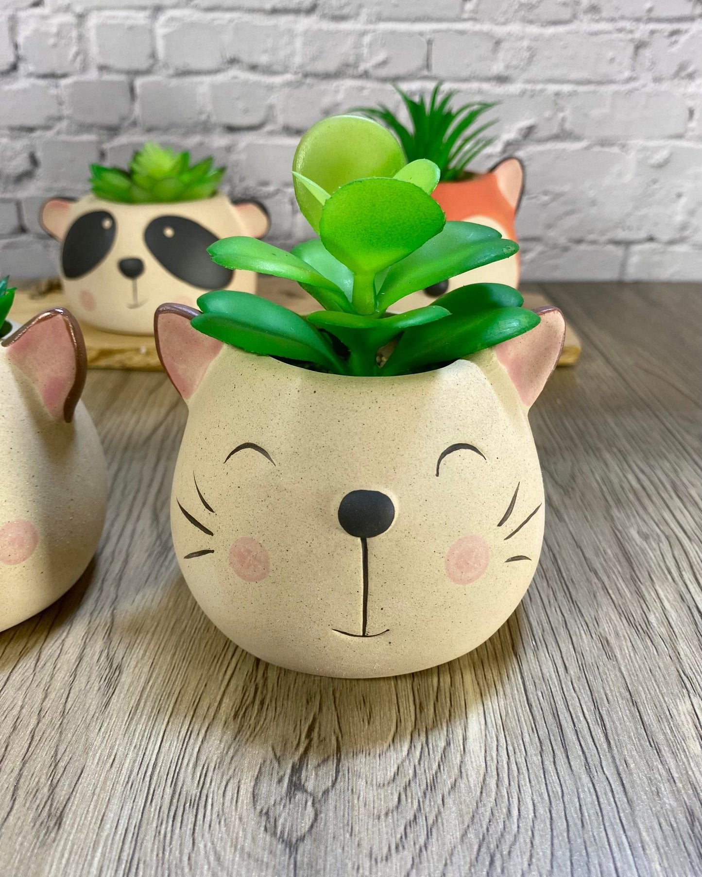 Animal Head Ceramic Succulent Planters / Cute Animal Plant Pots / Round Desk Office Home Decor / Gift