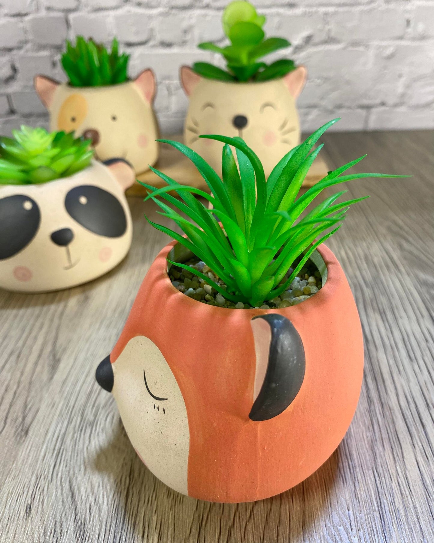 Animal Head Ceramic Succulent Planters / Cute Animal Plant Pots / Round Desk Office Home Decor / Gift