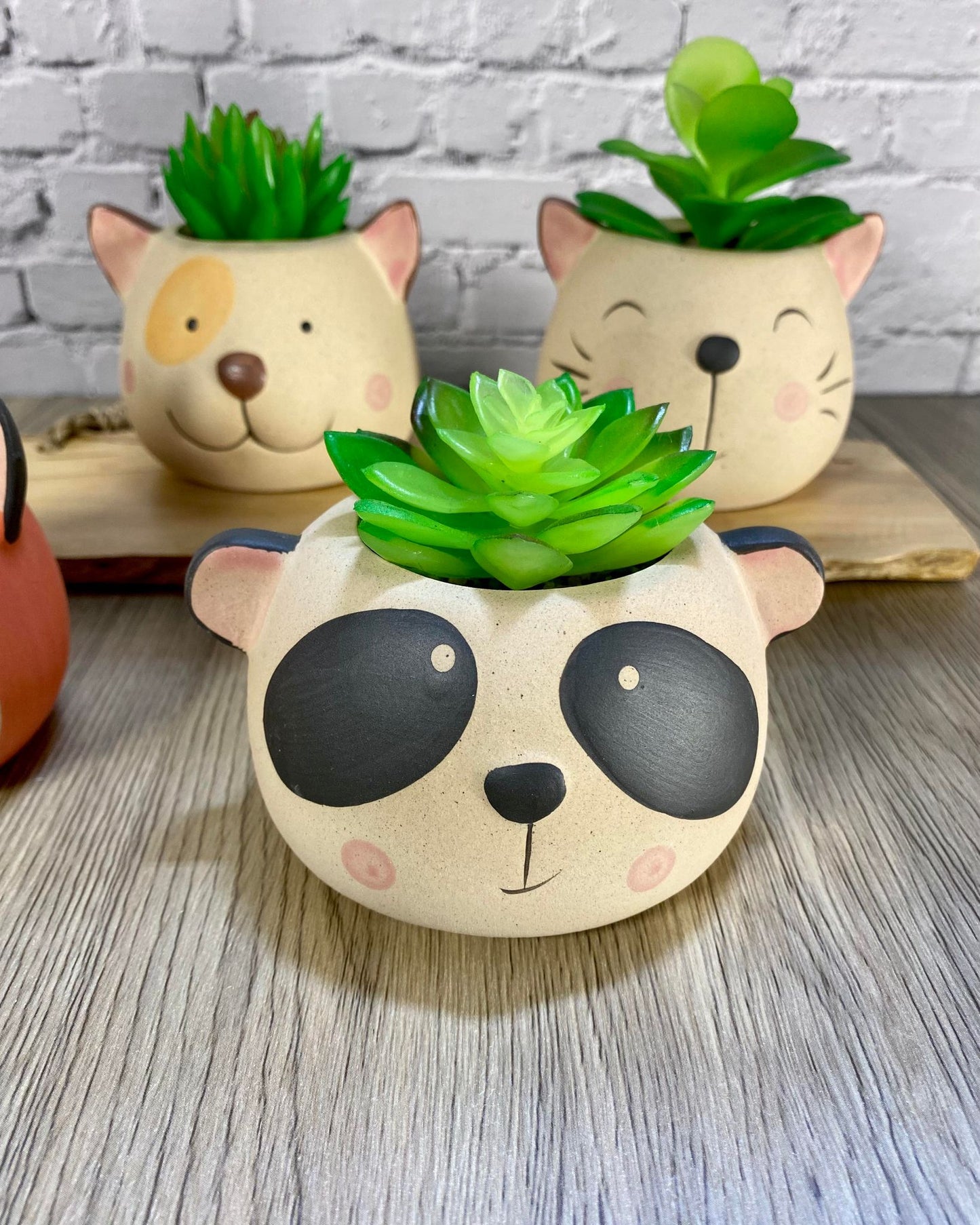 Animal Head Ceramic Succulent Planters / Cute Animal Plant Pots / Round Desk Office Home Decor / Gift