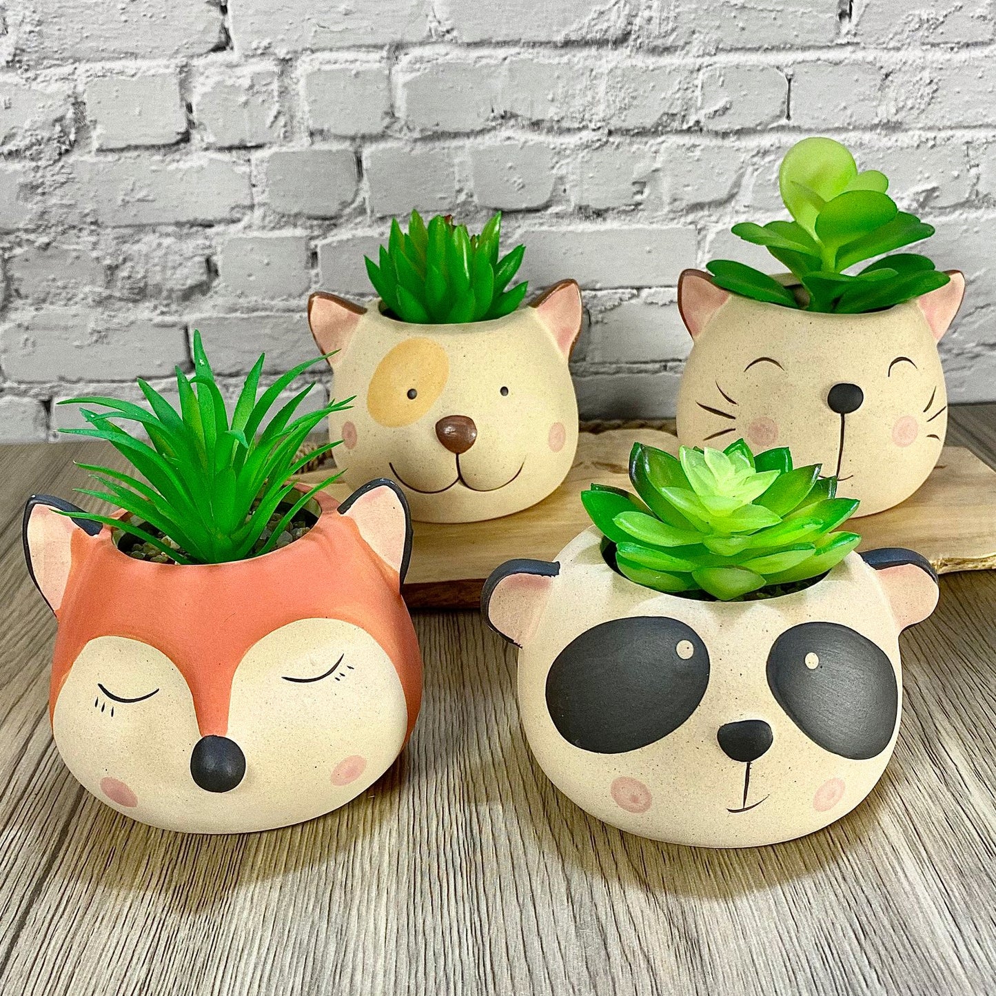 Animal Head Ceramic Succulent Planters / Cute Animal Plant Pots / Round Desk Office Home Decor / Gift