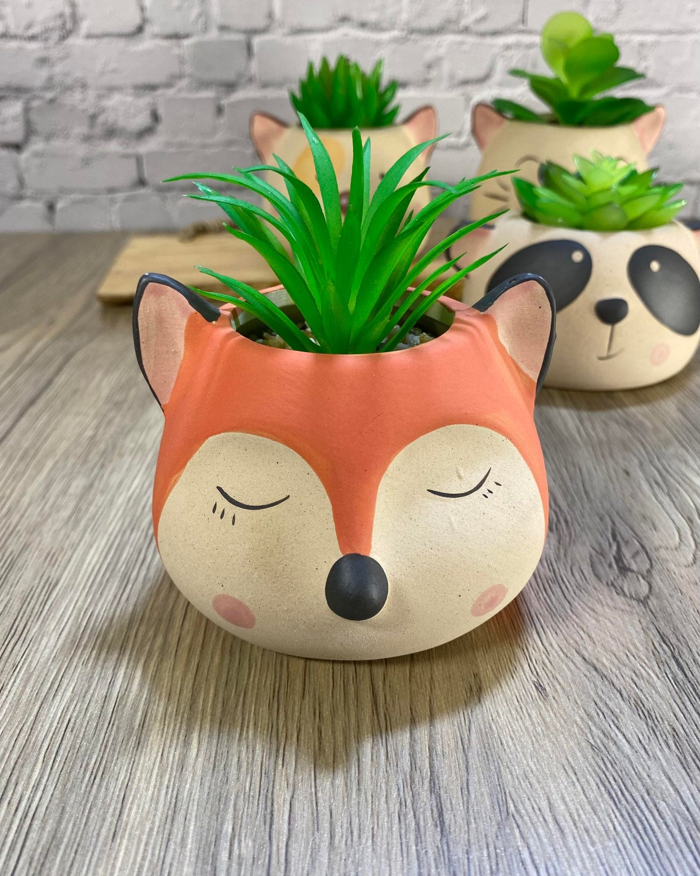 Animal Head Ceramic Succulent Planters / Cute Animal Plant Pots / Round Desk Office Home Decor / Gift