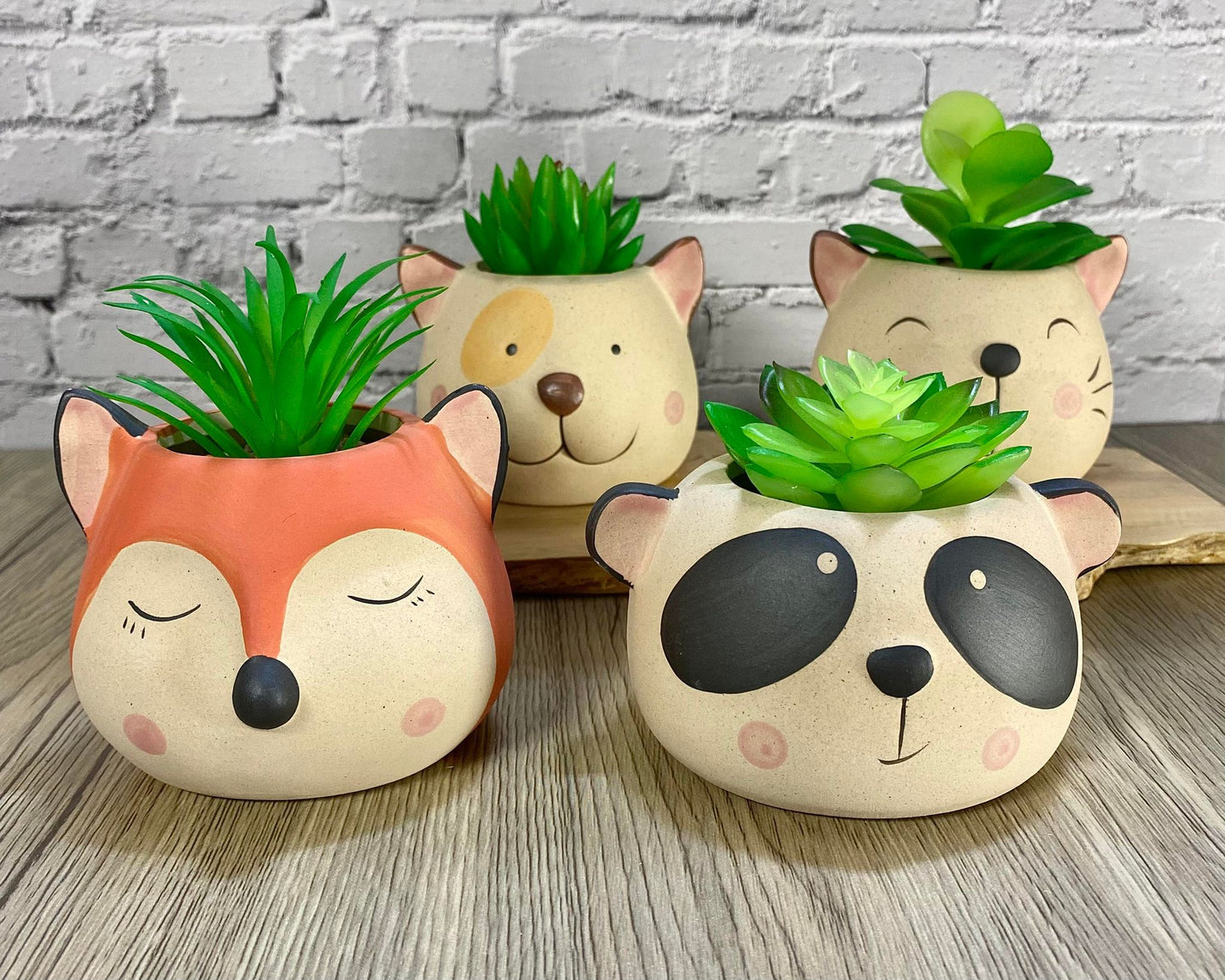 Animal Head Ceramic Succulent Planters / Cute Animal Plant Pots / Round Desk Office Home Decor / Gift