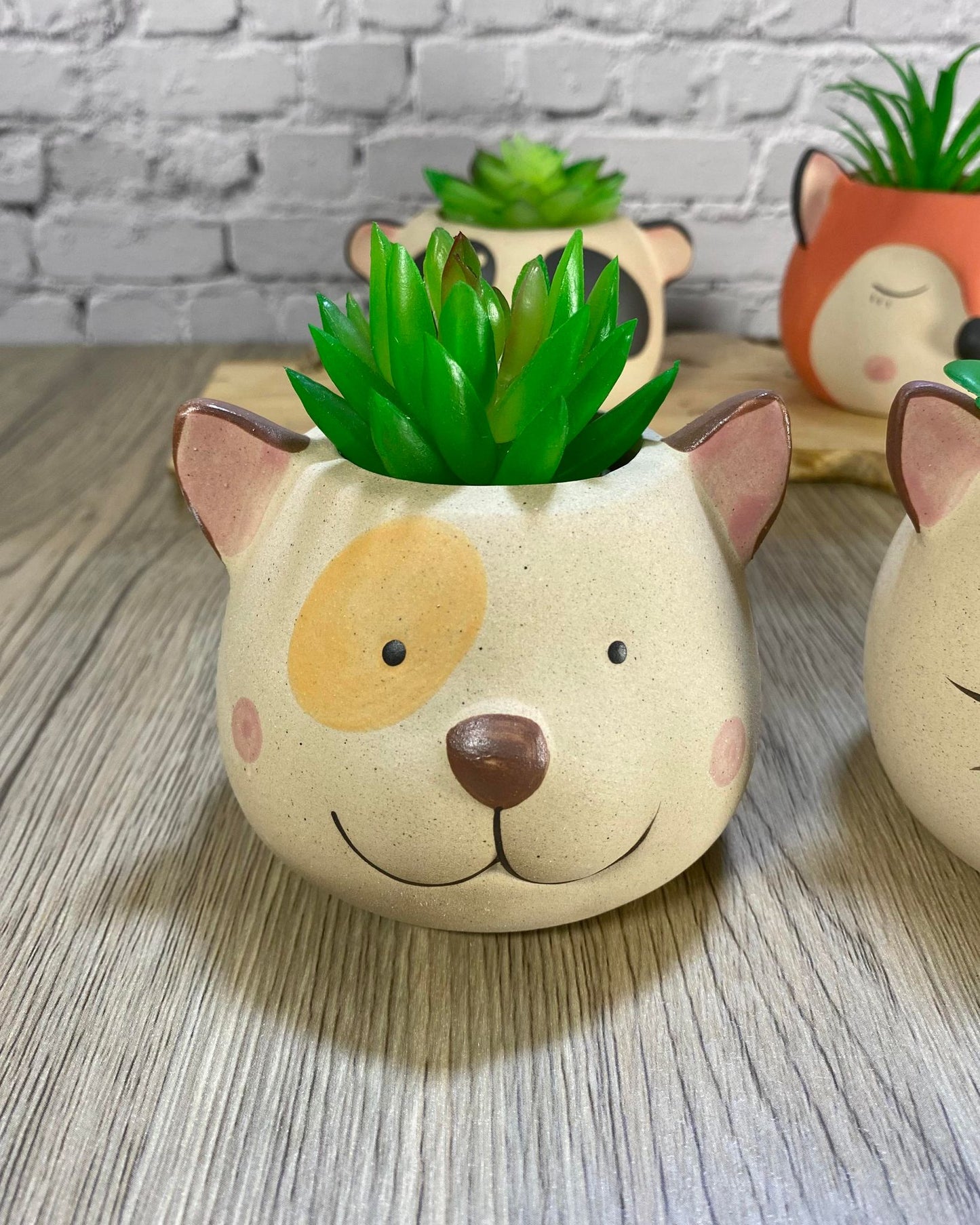 Animal Head Ceramic Succulent Planters / Cute Animal Plant Pots / Round Desk Office Home Decor / Gift