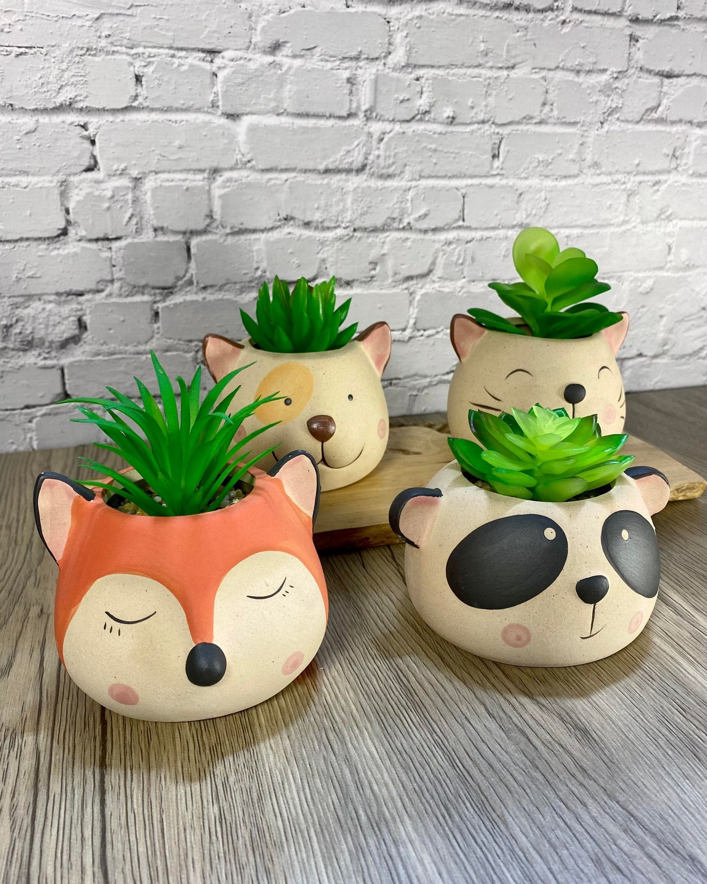 Animal Head Ceramic Succulent Planters / Cute Animal Plant Pots / Round Desk Office Home Decor / Gift