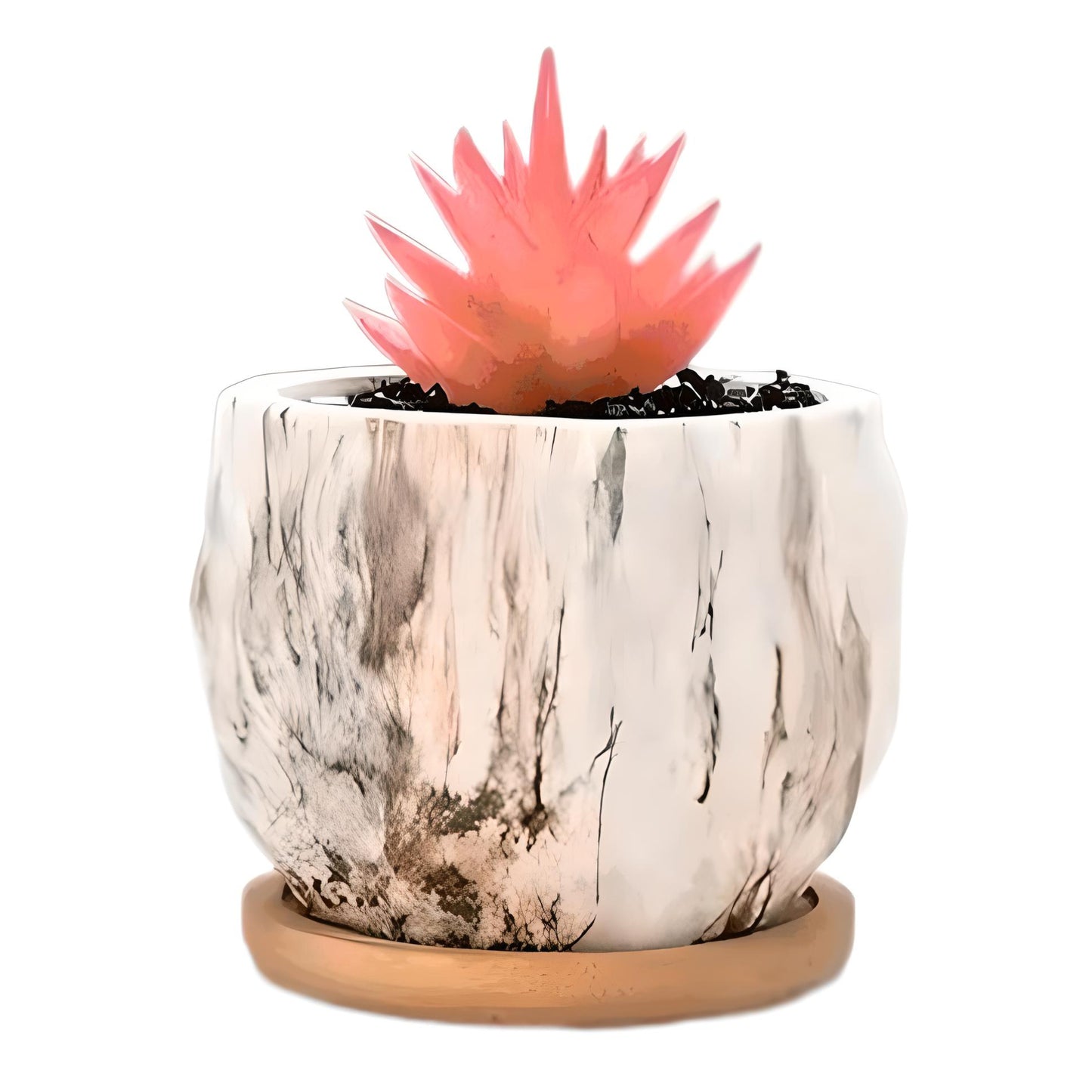 Ceramic Marble Effect Pineapple Style Succulent Planters WITH Bamboo Coaster / Small Desktop Plant Pot / Indoor Office Home / Gift Idea