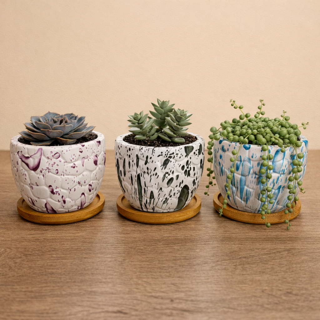 White Paint Splash Effect Succulent Planters