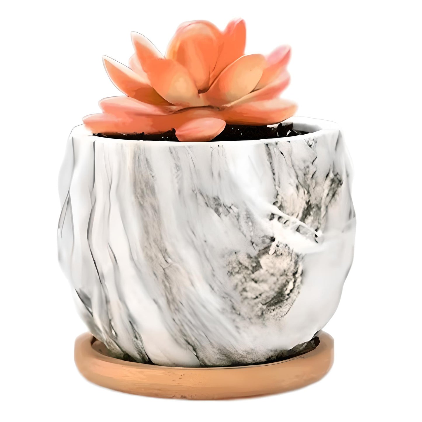 Ceramic Marble Effect Pineapple Style Succulent Planters WITH Bamboo Coaster / Small Desktop Plant Pot / Indoor Office Home / Gift Idea