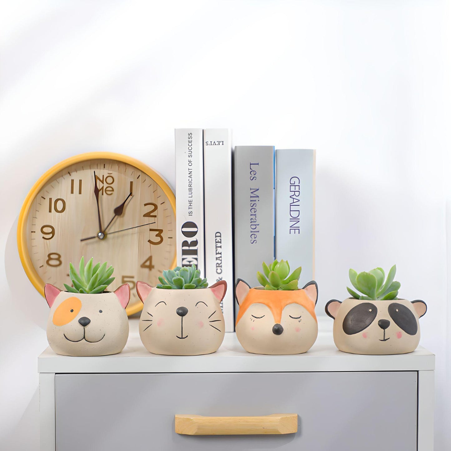 Animal Head Ceramic Succulent Planters / Cute Animal Plant Pots / Round Desk Office Home Decor / Gift