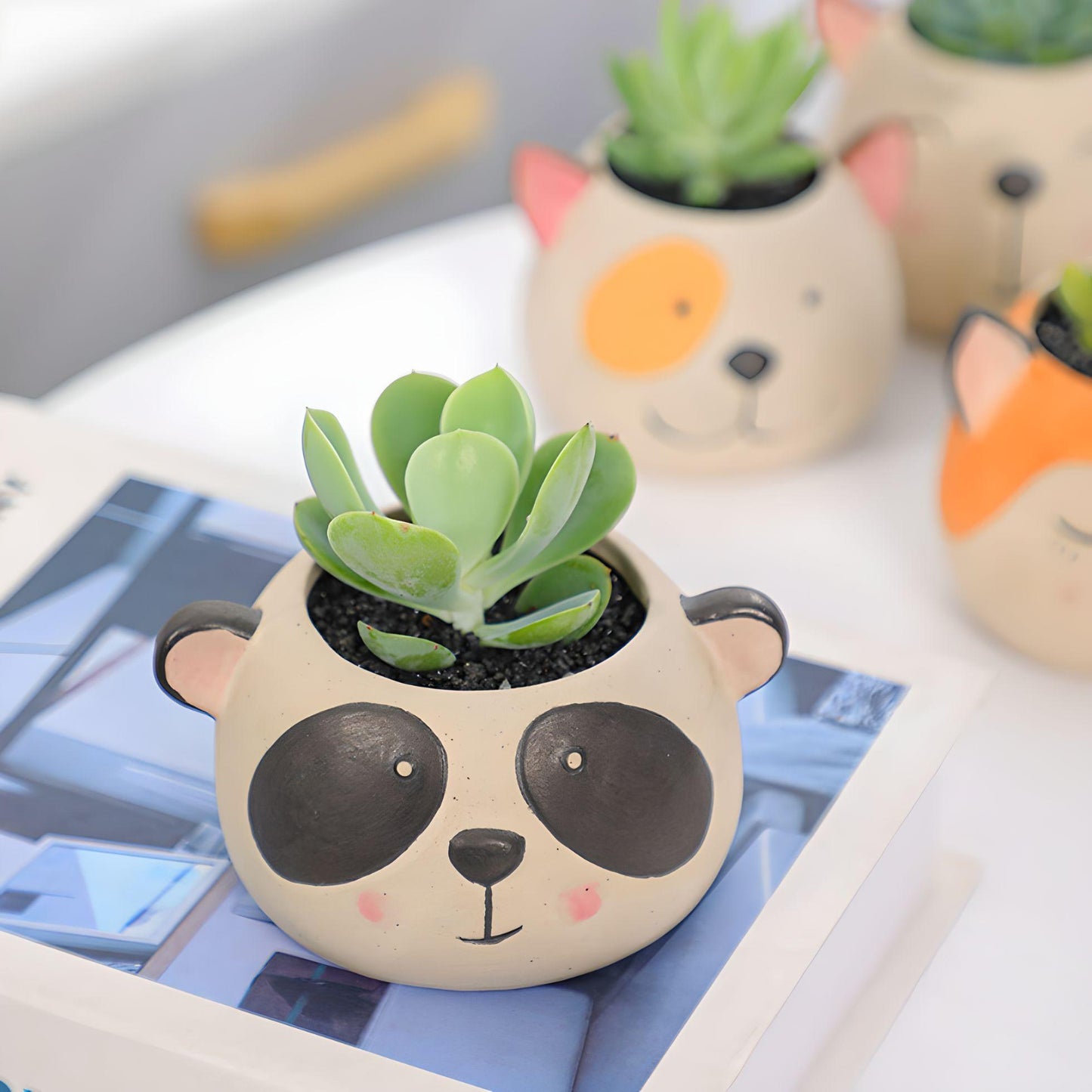 Animal Head Ceramic Succulent Planters / Cute Animal Plant Pots / Round Desk Office Home Decor / Gift