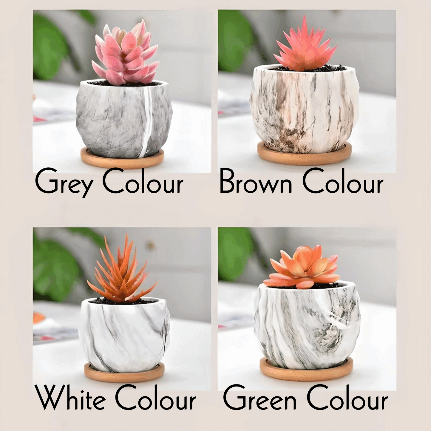 Ceramic Marble Effect Pineapple Style Succulent Planters WITH Bamboo Coaster / Small Desktop Plant Pot / Indoor Office Home / Gift Idea