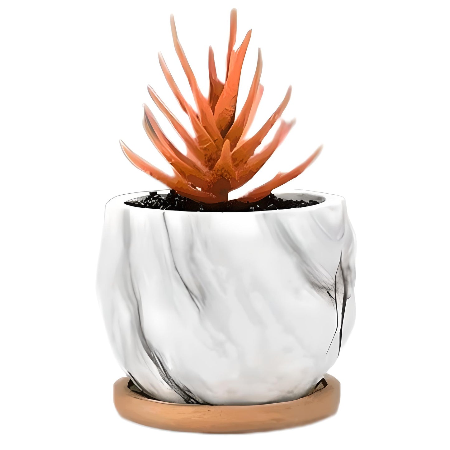 Ceramic Marble Effect Pineapple Style Succulent Planters WITH Bamboo Coaster / Small Desktop Plant Pot / Indoor Office Home / Gift Idea