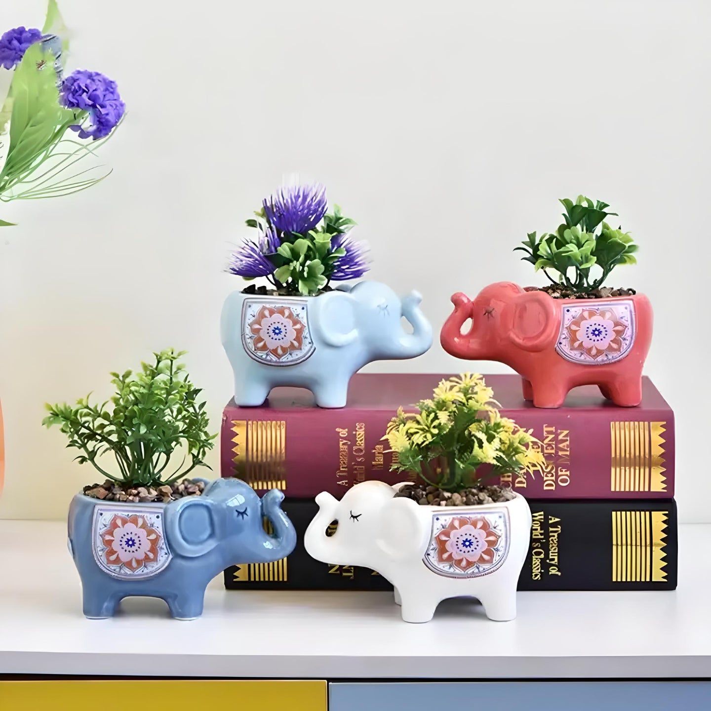 Ceramic Elephant Succulent Flower Plant Pots / Desktop Plant Pot / Indoor Office Home Decor / Cute Animal Planters House Warming Gift